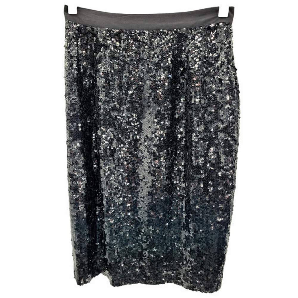 Vintage Magali Collection Neiman‎ Marcus Black Silk Sequin Midi Straight Skirt